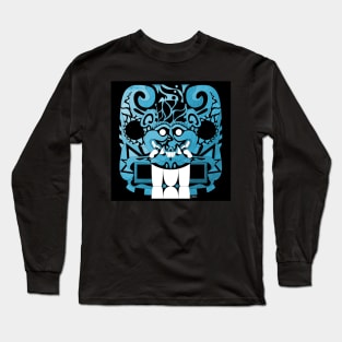 cougar with smile face in ancient pattern in el salvador arts in blue Long Sleeve T-Shirt